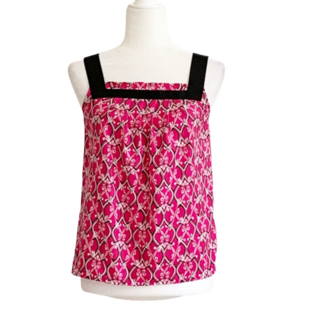 LOFT Petites Top Blouse Pink Black Sleeveless Top Blouse Ribbon Straps Size SP